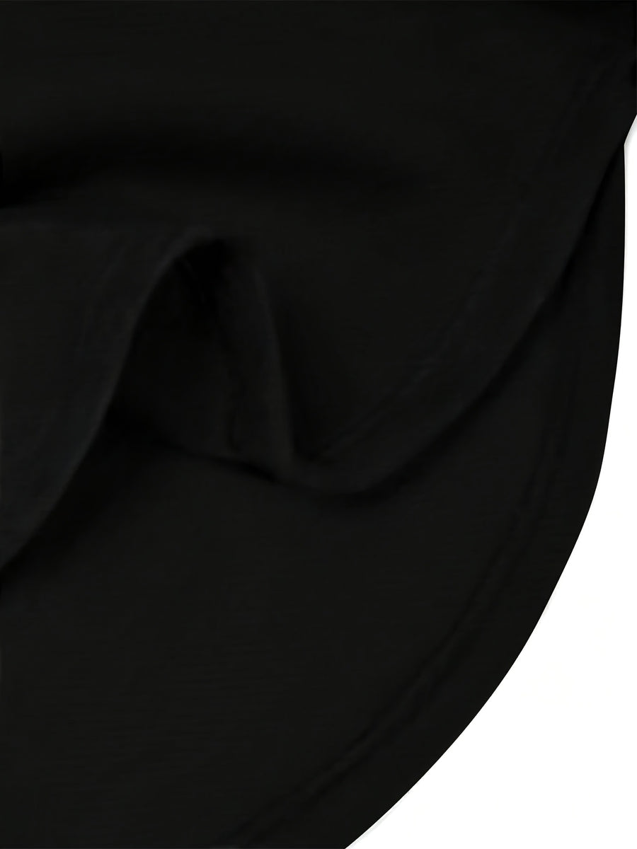Women'S Solid Shoulder-Lower Long Sleeve Loose sweatshirt with Drawstring - Black
