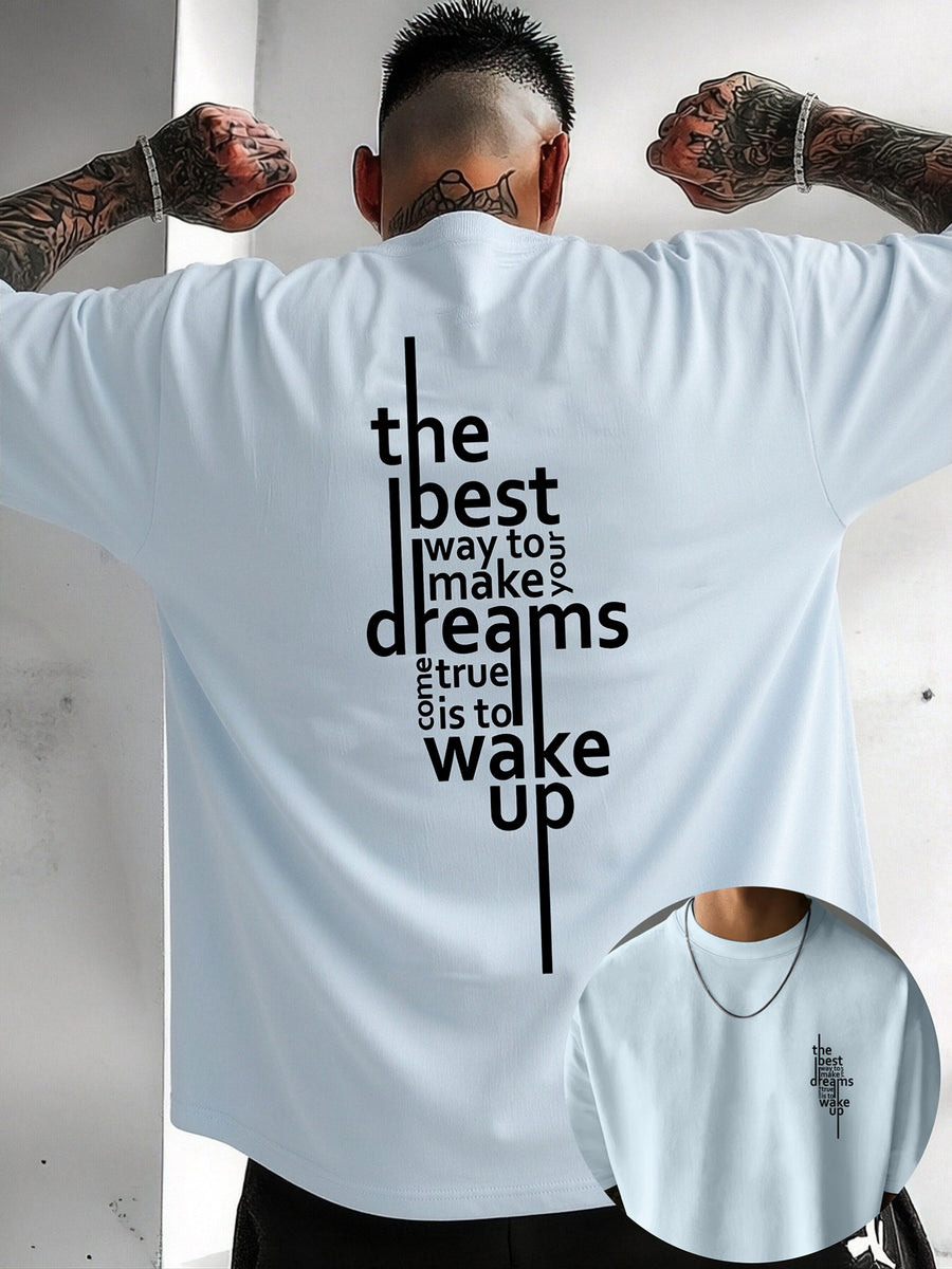 Men'S New 100% T-Shirt, Letter Print on Back Comfortable Soft Breathable All-Season Casual Daily Versatile - Light Blue Color
