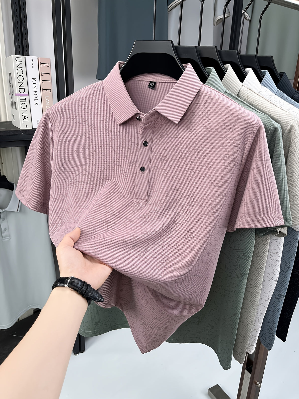 Men'S Summer Polo Shirt, Short Sleeve Button-Up Golf T-Shirt, Soft Comfortable Breathable Slim Fit Business Casual Daily Top, Men'S Short Sleeve Sweatshirt, Commute Versatile Men'S Gift - Pink