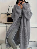 New Autumn and Winter European and American Style Women's Open Front Long Sleeve Casual Sweater Cardigan - Grey