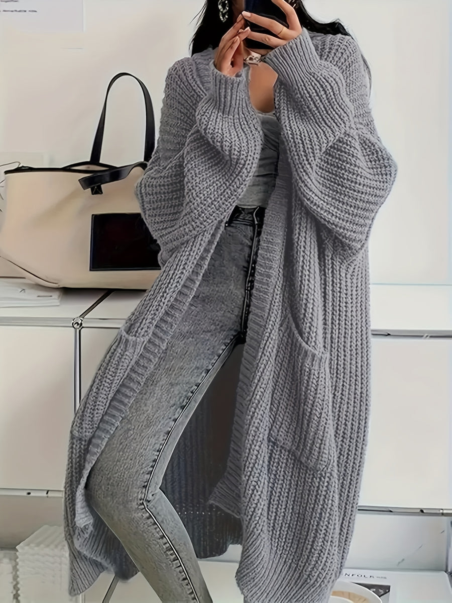 New Autumn and Winter European and American Style Women's Open Front Long Sleeve Casual Sweater Cardigan - Grey