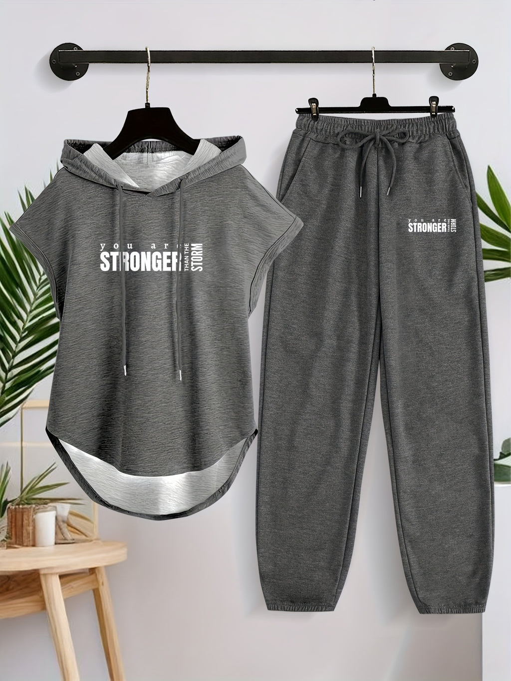Women'S Casual Comfortable Sleeveless Hoodie And Long Pants Set X5038 - Deep Gray
