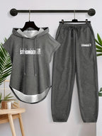 Women'S Casual Comfortable Sleeveless Hoodie And Long Pants Set X5038 - Deep Gray