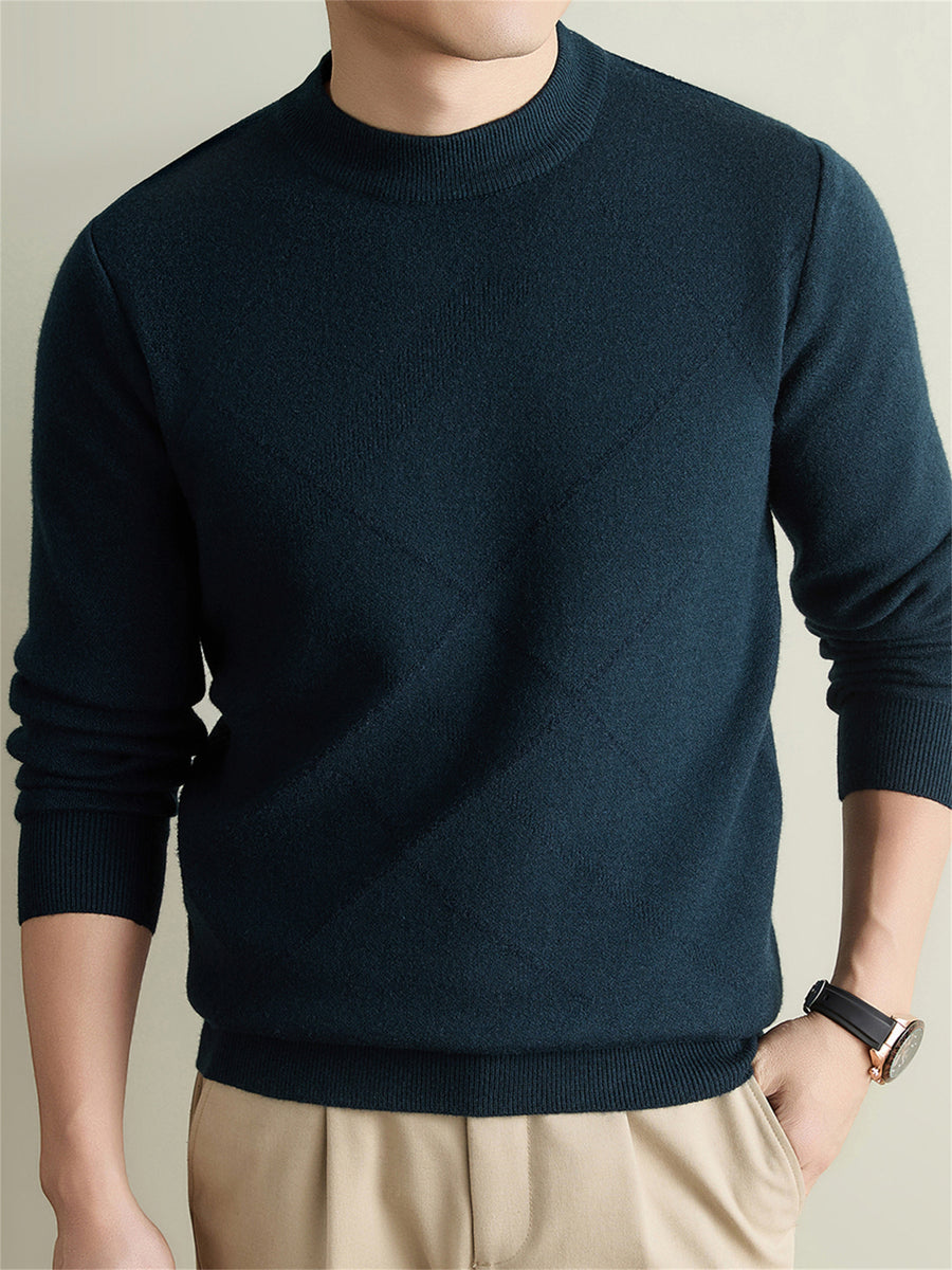 Autumn Winter Knit 3D Solid Round Neck Sweater, Basic Knit Pullover Top for Men, Fashionable Long Sleeve Sweater, Size Y - Ha Qing