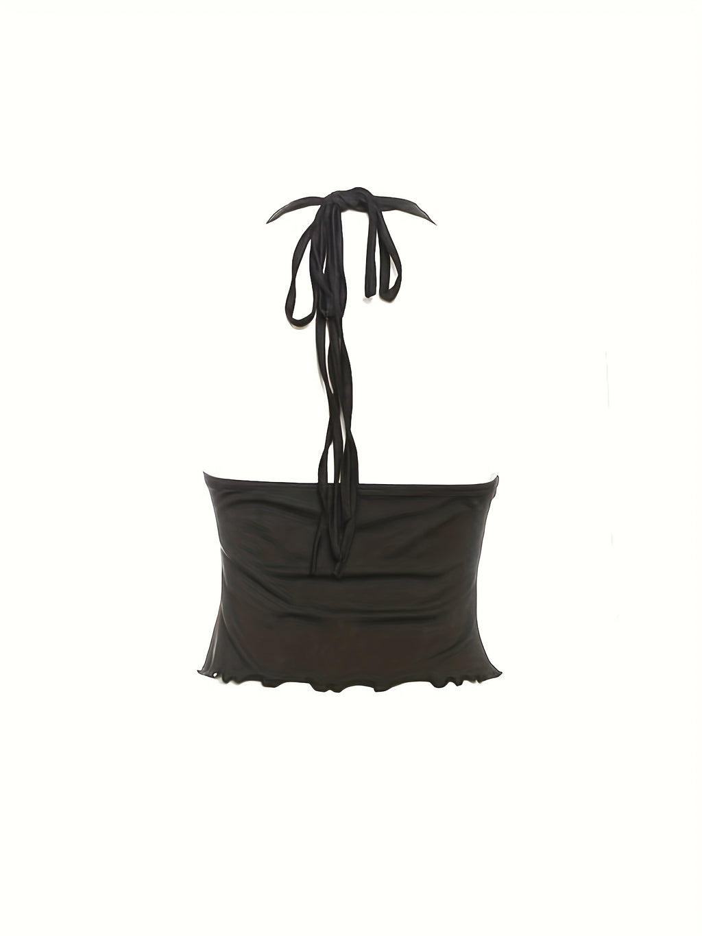 Western Style 2025 Summer New Women'S Hot Sexy Tie-String Hollow Wood Ear Scarf Neck Crop Cami Vest - Black