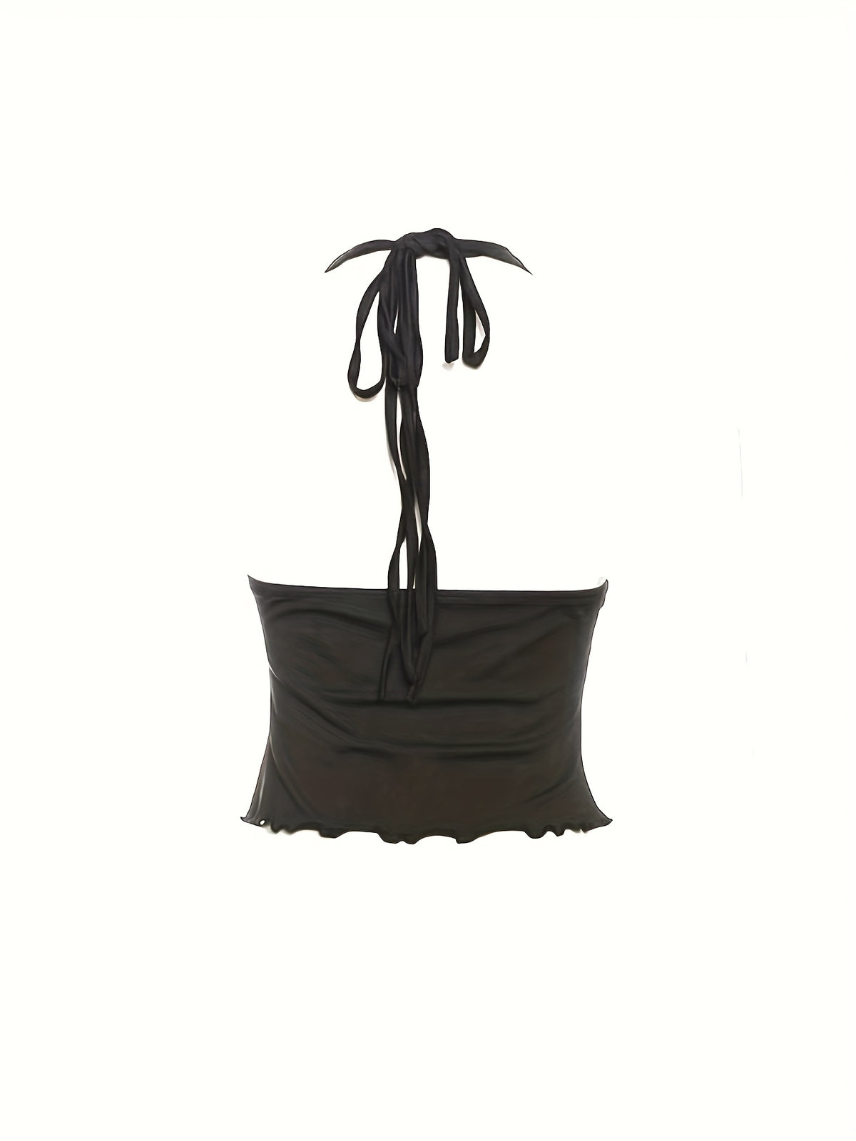 Western Style 2025 Summer New Women'S Hot Sexy Tie-String Hollow Wood Ear Scarf Neck Crop Cami Vest - Black