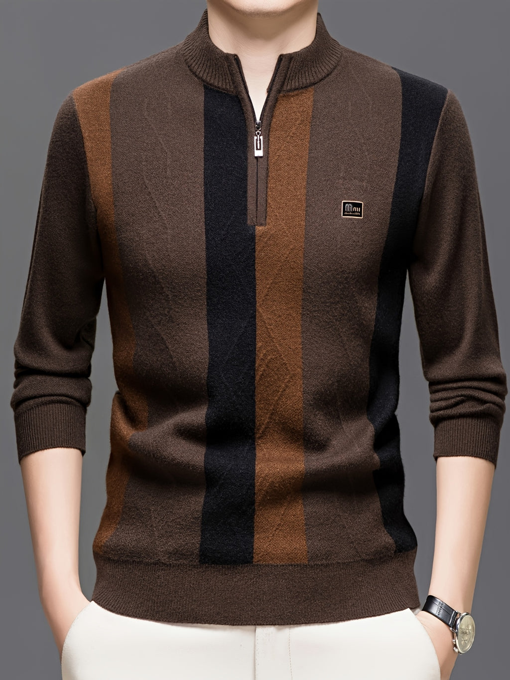 Minimalist Urban Half-Zip Sweater for Daily Commute - Coffee