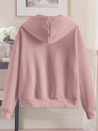 Love Print Hooded Zip-Up Sweatshirt Women'S Loose Casual Basic Cardigan Jacket - Dark Pink