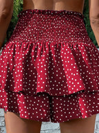 Spring/Summer Polka Dot Pattern Front Tie Double-layer Hem Shorts - The color of rouge