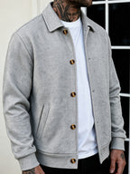 Men's Waffle Check Lapel Shirt-Style Jacket, Lightly Mature Minimalist Style, Checkered Waffle Fabric, Single-Breasted Closure, Side Seam Pockets, Versatile Casual Top Jacket for Men's Spring/Autumn Shopping and Dating Winter Clothes for Men - Light Grey