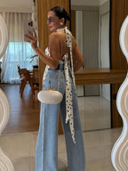 2026 European and American Style Polka Dot Halter Neck Backless Top, Niche Design with Waist-Cinching Effect, Sleeveless Shirt for Women - White