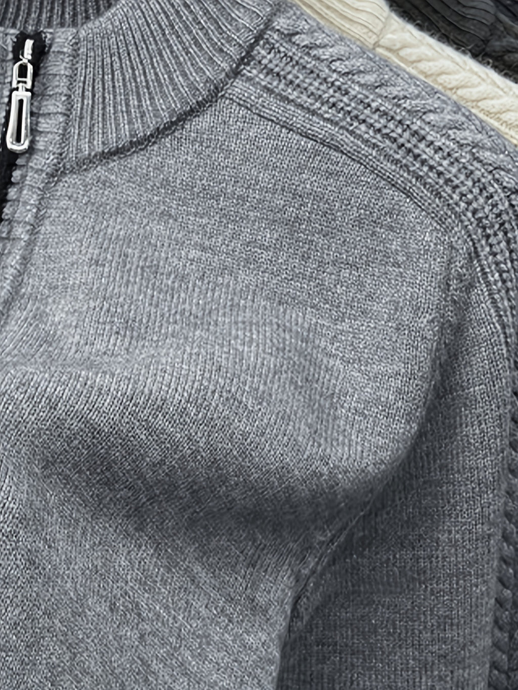 Men'S Thickened Semi-Open Zipper Stand Collar Knit Sweater, Ribbed Cuffs And Hem, Autumn/Winter Style, Single Wear And Layering, Light Mature Business Casual Style - Medium Gray