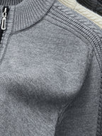 Men'S Thickened Semi-Open Zipper Stand Collar Knit Sweater, Ribbed Cuffs And Hem, Autumn/Winter Style, Single Wear And Layering, Light Mature Business Casual Style - Medium Gray