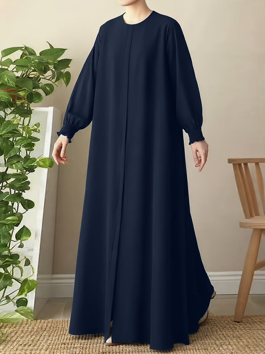 Middle Eastern Muslim Solid Color Comfortable Robe 8358 - Navy Color