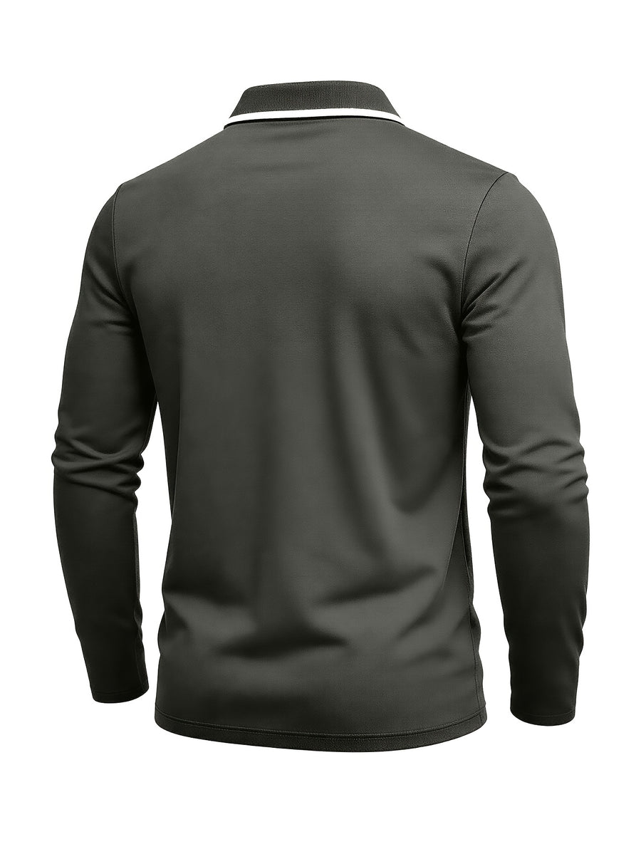 Autumn Cross-Border American Men'S Long Sleeve Polo Shirt Men'S Base Layer Contrast Top - Dark Gray