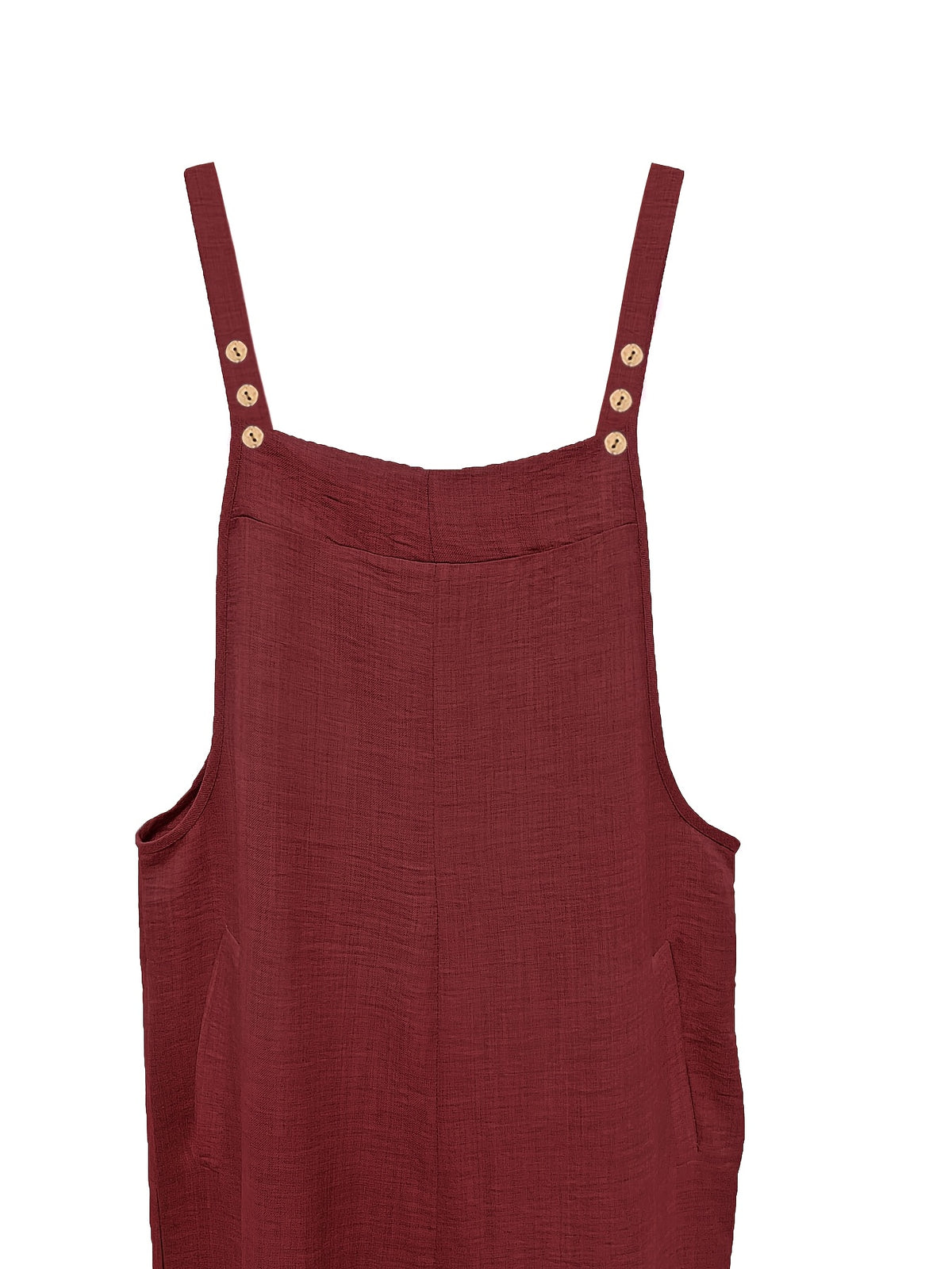 Women's Vacation Wide-Leg Jumpsuit - Sleeveless with Adjustable Buckle Straps, Pockets Included, Machine Washable, Solid Color - Burgundy