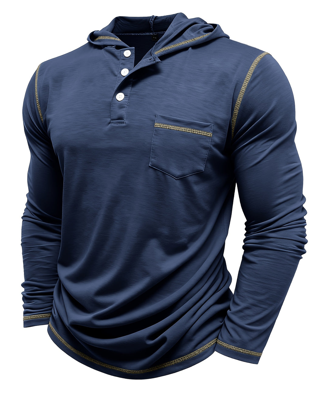 Autumn Men's Hooded Long Sleeved T-shirt Men's Henry Shirt Sunscreen and Shading Keep Warm and Cool Essential for Autumn and Winter 2pcs Set for - Royal Blue with Blue