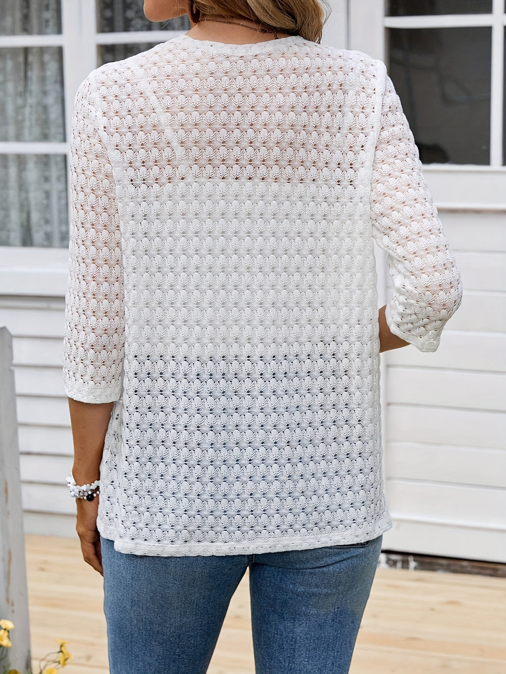 Elegant Casual Open Collar Semi-Transparent  Coat - White
