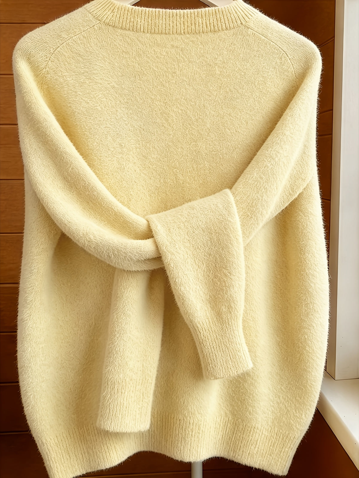 Spring Autumn Solid Color Round Neck Button Sweater Open Cardigan, Loose Casual Fashion Versatile Jacket, Soft Comfortable Elegant Women'S Top - 【Light Yellow】