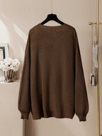 Plus Size, New Autumn/Winter Plus Size Women's Casual Round Neck Irregular Drawstring Sweater Fashion Long Sleeve Top - Coffee Color