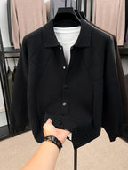 [Xingfan] Autumn Winter Men'S Long Sleeve Cardigan Lapel Business Casual Solid Color Thick Knit Thickened Jacket - Black