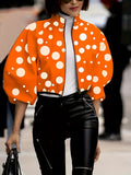 LN955 Autumn New Print Zipper Long Sleeve Women's Casual Short Jacket - Orange