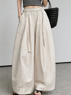 Western Style Summer High-Waist Wide-Leg Pants Women'S Loose Straight Casual Trousers Drape Elastic Waist Vacation Beach Pants Lazy Style Streetwear Inclusive XS to L Size Daily Commute Home Style Breathable Thin Texture Western Trendy Style Outdoor - Milky