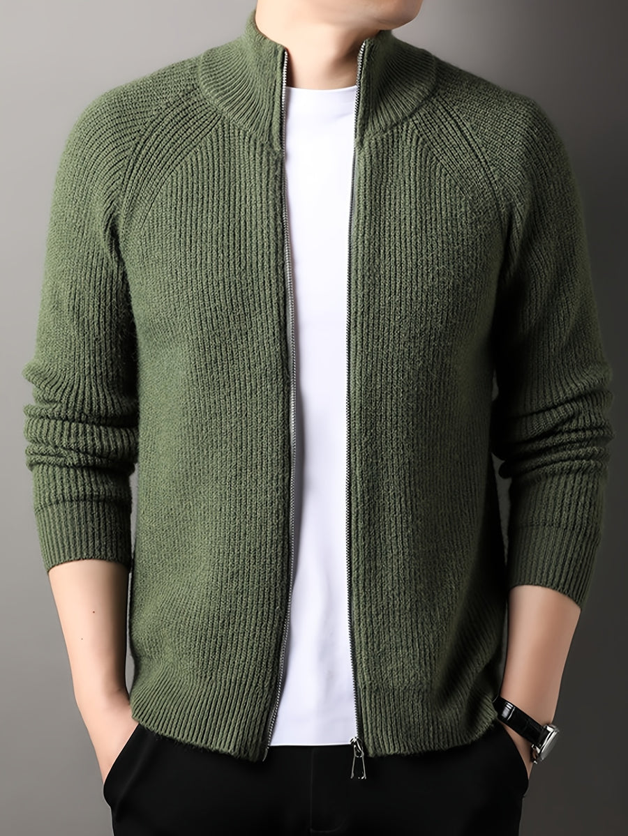 Autumn New Men'S, Solid Color Knit Cardigan, Zipper Style Trendy Comfortable, Outdoor Leisure All-Match - Green