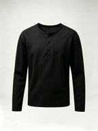 Henley Collar Long Sleeve Cover-Up, T-Gauge Knit Bamboo Rayon Rayon Texture Fabric, Lightweight Breathable Casual Top - Black