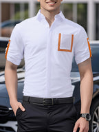 Men'S Stylish Casual Business Shirt with Contrasting Colors. Dark Placket. Contrast Patch Pocket C80025-25 - White