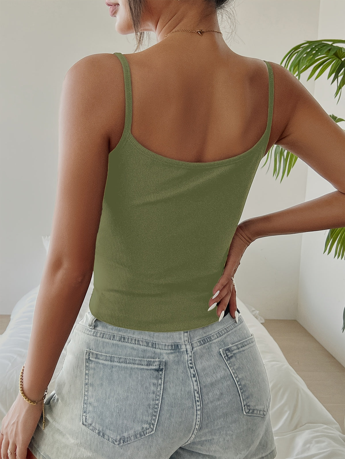 Fashion Design Simplicity, Pure Desire, Sexy Design Strap Tank Top - Green