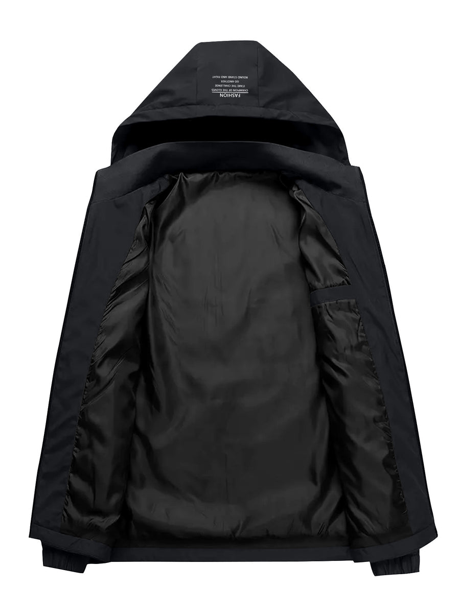 New Arrival Unisex Norwegian Print Windproof Breathable Outdoor Hiking Jacket, Couple's Wear for Outdoor and Home Cold Weather Protection - Black