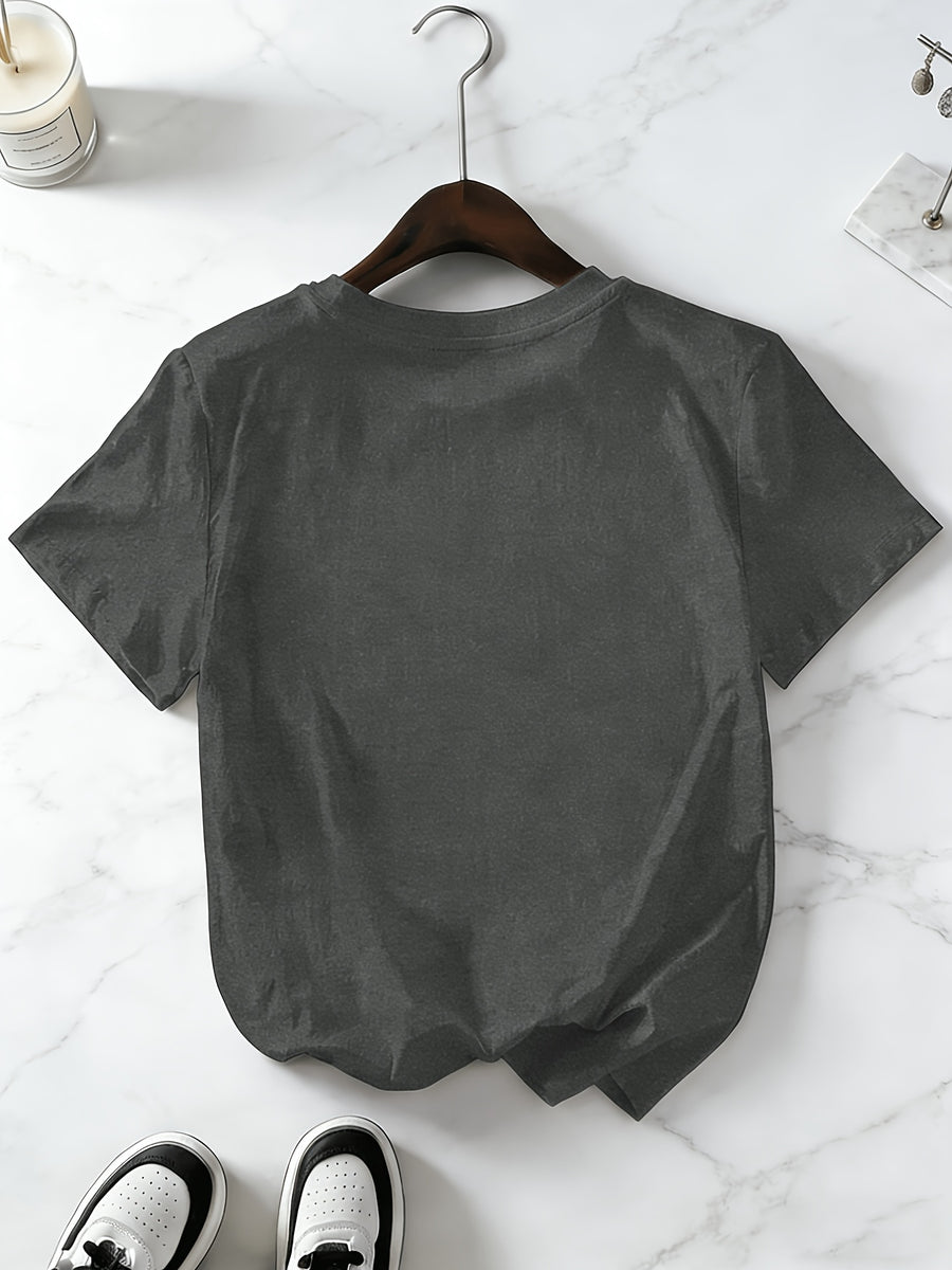 Women' Oversized Soft T-Shirt with Smile Winking Face & Letter Print - Loose Fit Short Sleeve Top, Age-Reducing Casual Blouse Suitable for Spring Summer Fall, Machine Washable Non- Wardrobe Essential - Black Gray