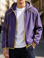 2026 New Men's Waffle Knit Textured Sport Jacket, Spring/Autumn Lightweight Hooded Outerwear, Suitable for Sports & Fitness, Outdoor Activities, Daily Home Wear, and Casual Outings - Purple