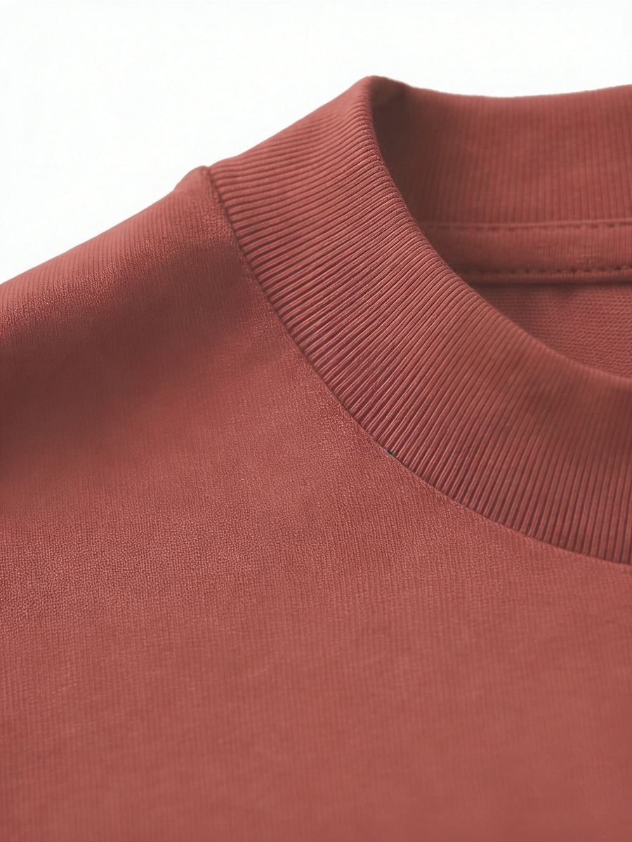 Women'S Fashion Casual Round Neck Long Sleeve T-Shirt, 100% with Lettered Stripe Pattern, Stylish Easy Comfortable Loose Fit - Brick Red