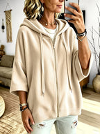 Plus Size, Women's Plus Size Corduroy Casual Drawstring Hooded Sweatshirt Top, Classic Versatile Hooded Top Elegant Women's Jacket, Loose Fit Comfortable Sweatshirt Jacket, Suitable for Commuting and Casual Wear - Apricot