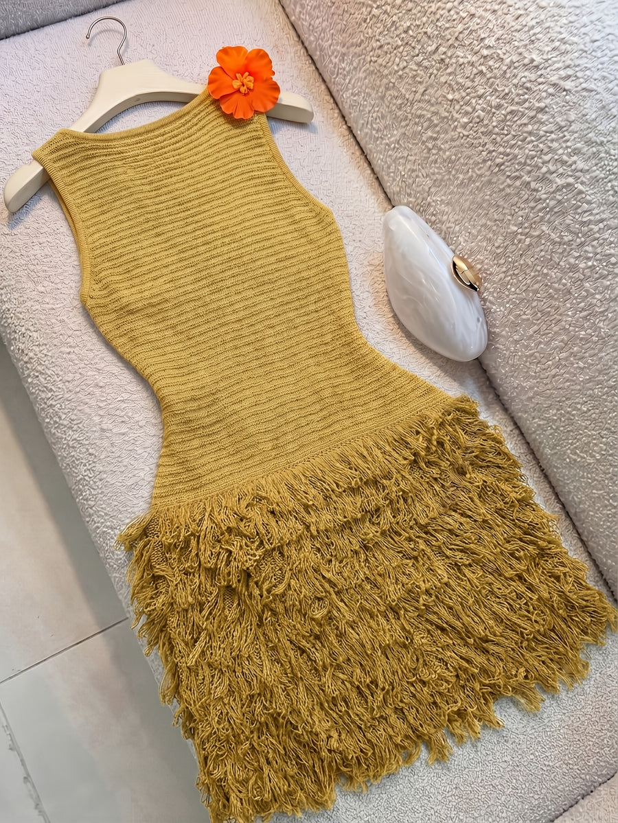 Beach Vacation Style, Handcrafted Tassel Design, And Slender High-End Elegant Vest Dress, High-End And Dignified, Versatile And Fashionable - Yellow