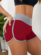 Spring/Summer Women's Casual Sports Shorts, High-Waist Butt-Lifting Patch Waistband, Sexy Slim-Fit Breathable Shorts, Athletic Fitness Yoga Capris - Burgundy