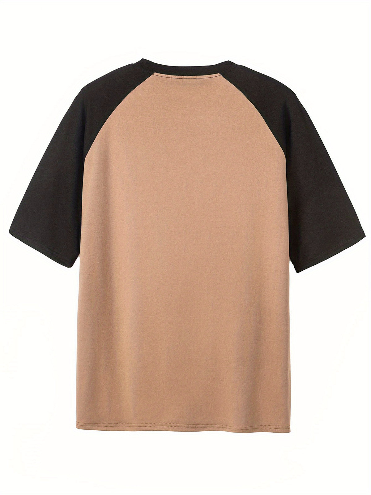 Women'S Color-Blocking Raglan Sleeve 32 Letter Print Pullover Short-Sleeved T-Shirt Summer Design Sense Fashionable Foreign Style Loose Top - Khaki