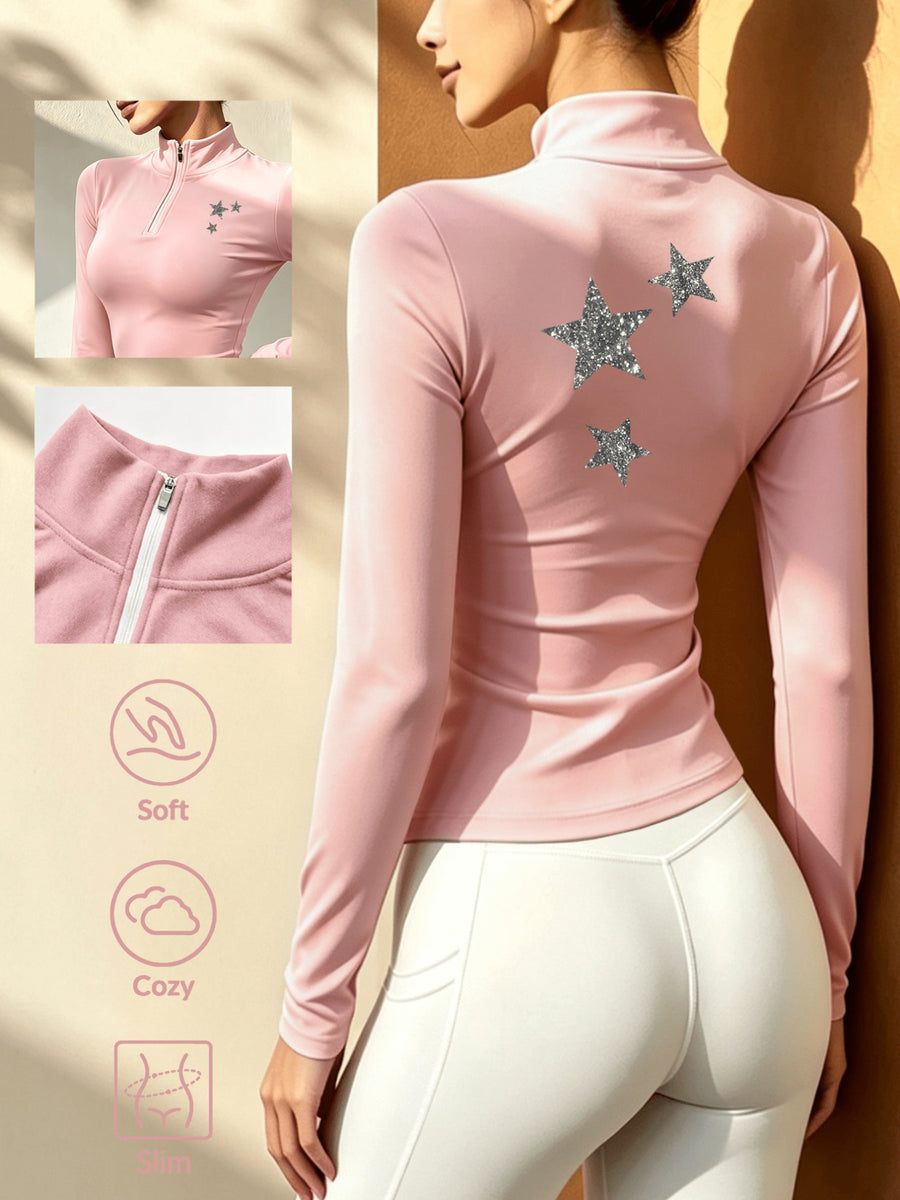 Women'S Soft Zipper Inner Top, Perfect for Cold Autumn And Winter Like Cycling, And Fitness - pink