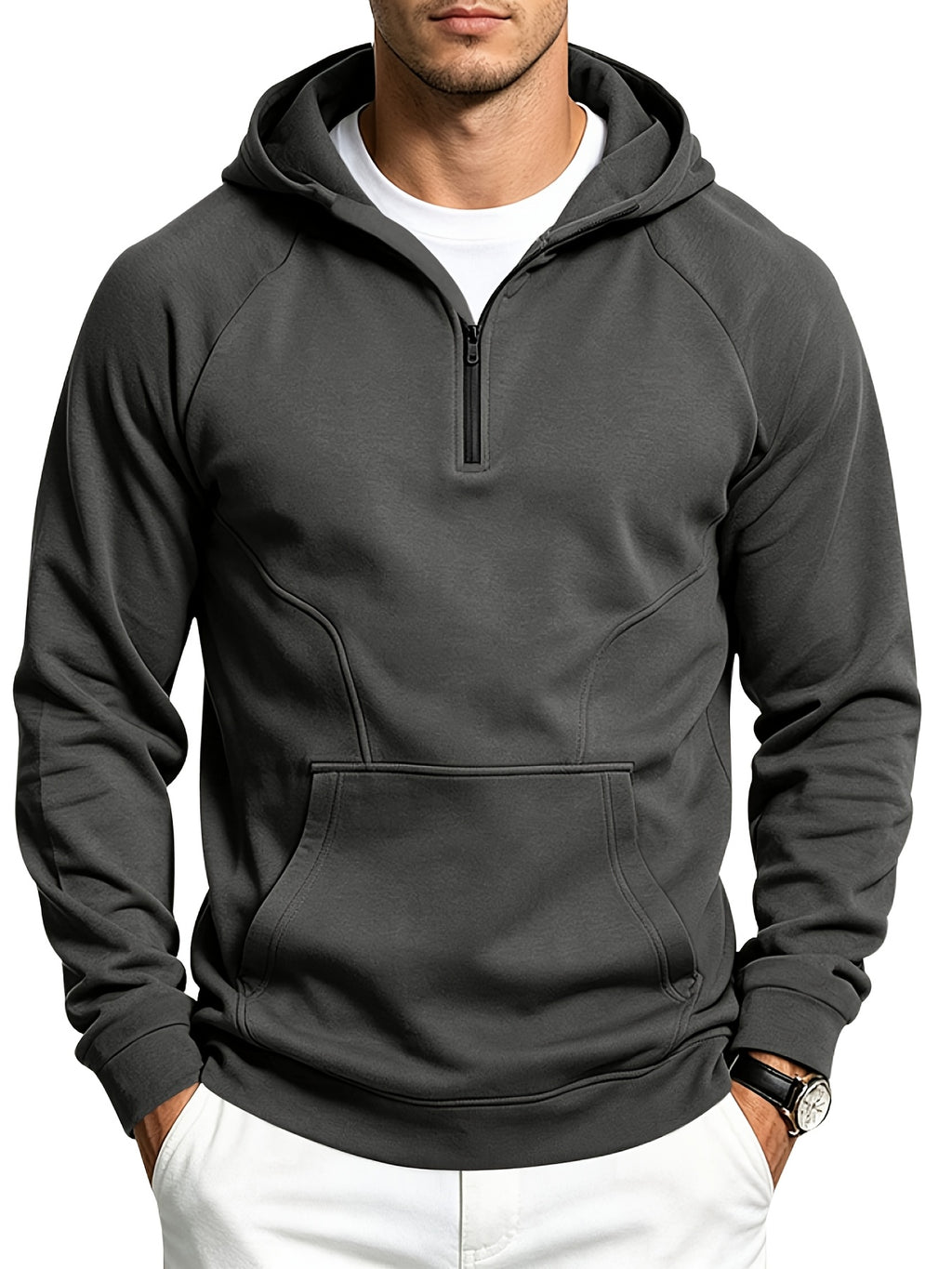 Men's Autumn/Winter Outdoor Loose Fit Casual Sporty Fitness Spliced Hooded Sweatshirt - Grey