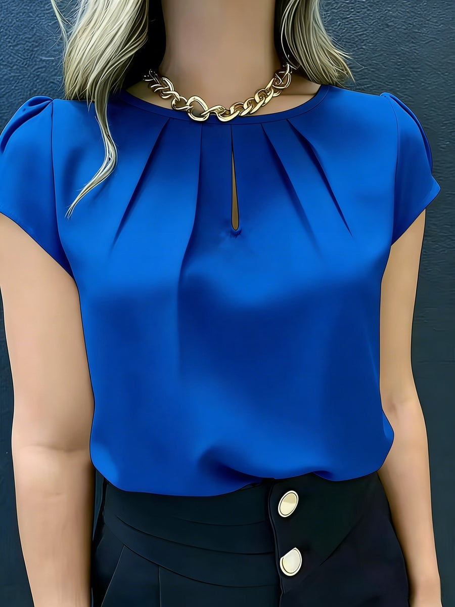 Elegant Fashion Solid Color Round Neck Top for Women - Blue