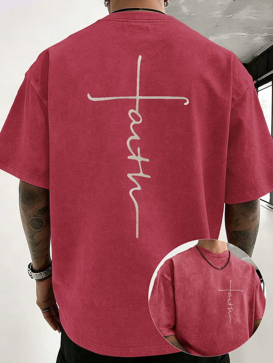 Drop-shoulder Vintage Washed T-shirt, Exclusively for the Fashion-forward Crowd. A Loose-fitting, Comfortable, High-quality Pure Cotton Short-sleeve Top, an Essential Piece for Streetwear Trends - Red