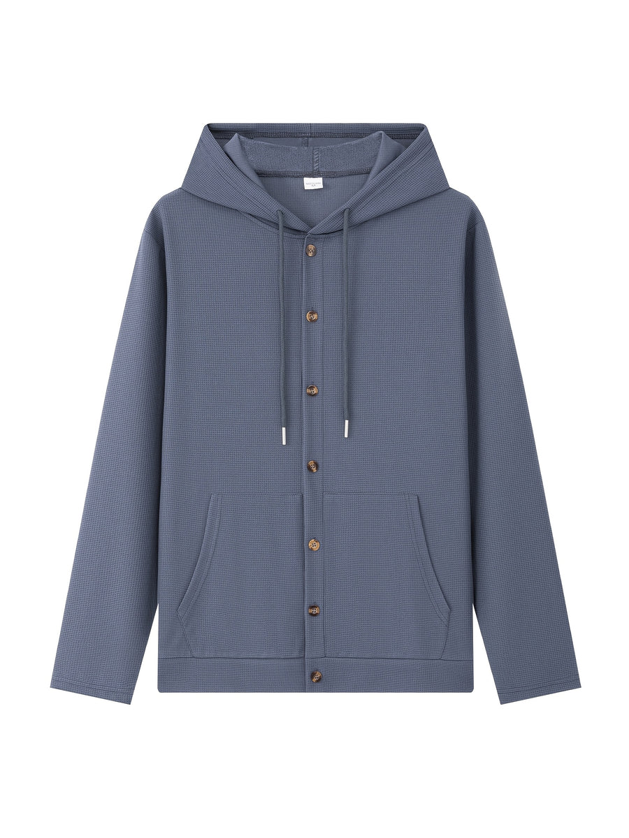 New Fall Winter Men'S Cardigan Hoodie - Button-Front Sporty Casual Sweatshirt, Soft And Comfortable, Versatile Streetwear Gentleman Top Winter Clothes for Men - Navy Color