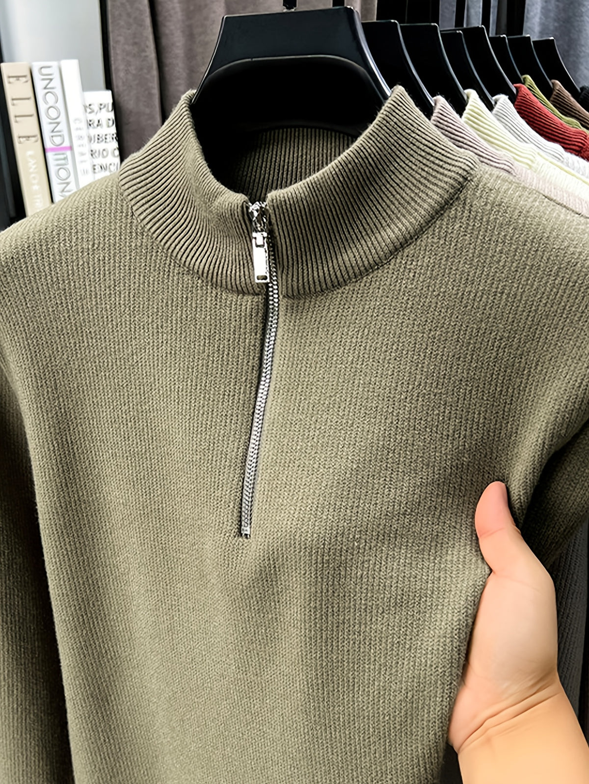 Men'S Half-Zip Stand Collar Knit Sweater, Non-Tight Loose Fit, Suitable for Most Men, Versatile Base Layer - SINBOS - Gray Green