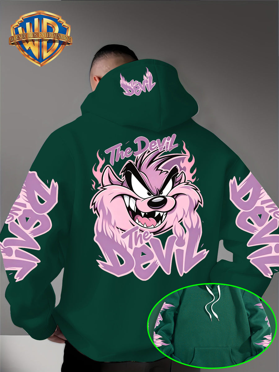 Le Yitong Tasmanian Devil Big Mouth Monster Print Hoodie, with Sleeve Print Design, Kangaroo Pouch And Drawstring Hood, Suitable for Autumn/Winter Casual Wear And Outdoor Activities - Green
