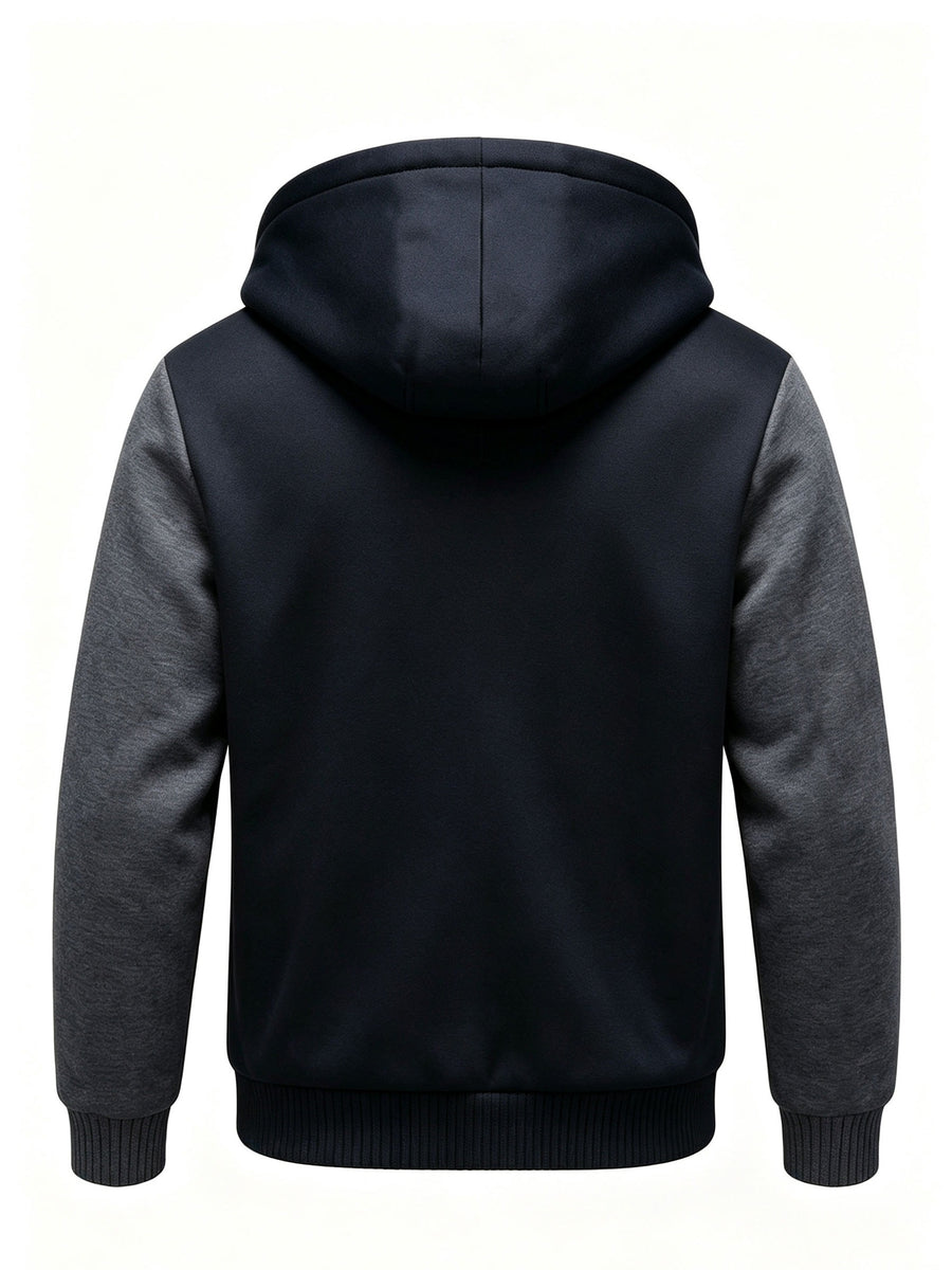 Men'S Thick Thermal Zip-Up Jacket Winter Heavyweight Fleece Hoodie Sport Casual Sherpa Lined Coat Winter Clothes for Men - Black Gray
