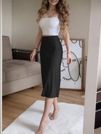 Spring/Summer New Satin Chiffon Multi-Button Women's Skirt - Black