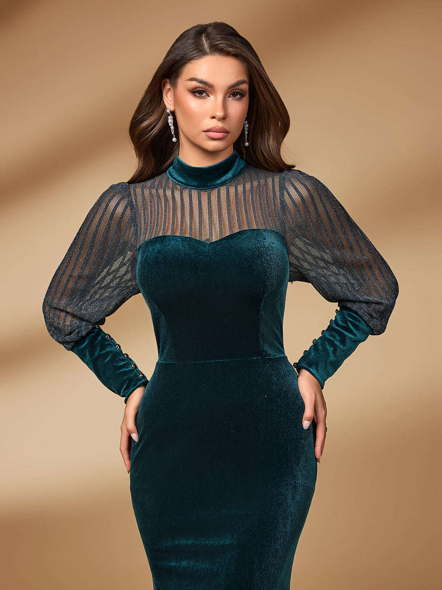 Elegant Women'S Dress with Lace Paneling And Button Embellishments for Weddings, Bridesmaids, And Evening Parties - Green