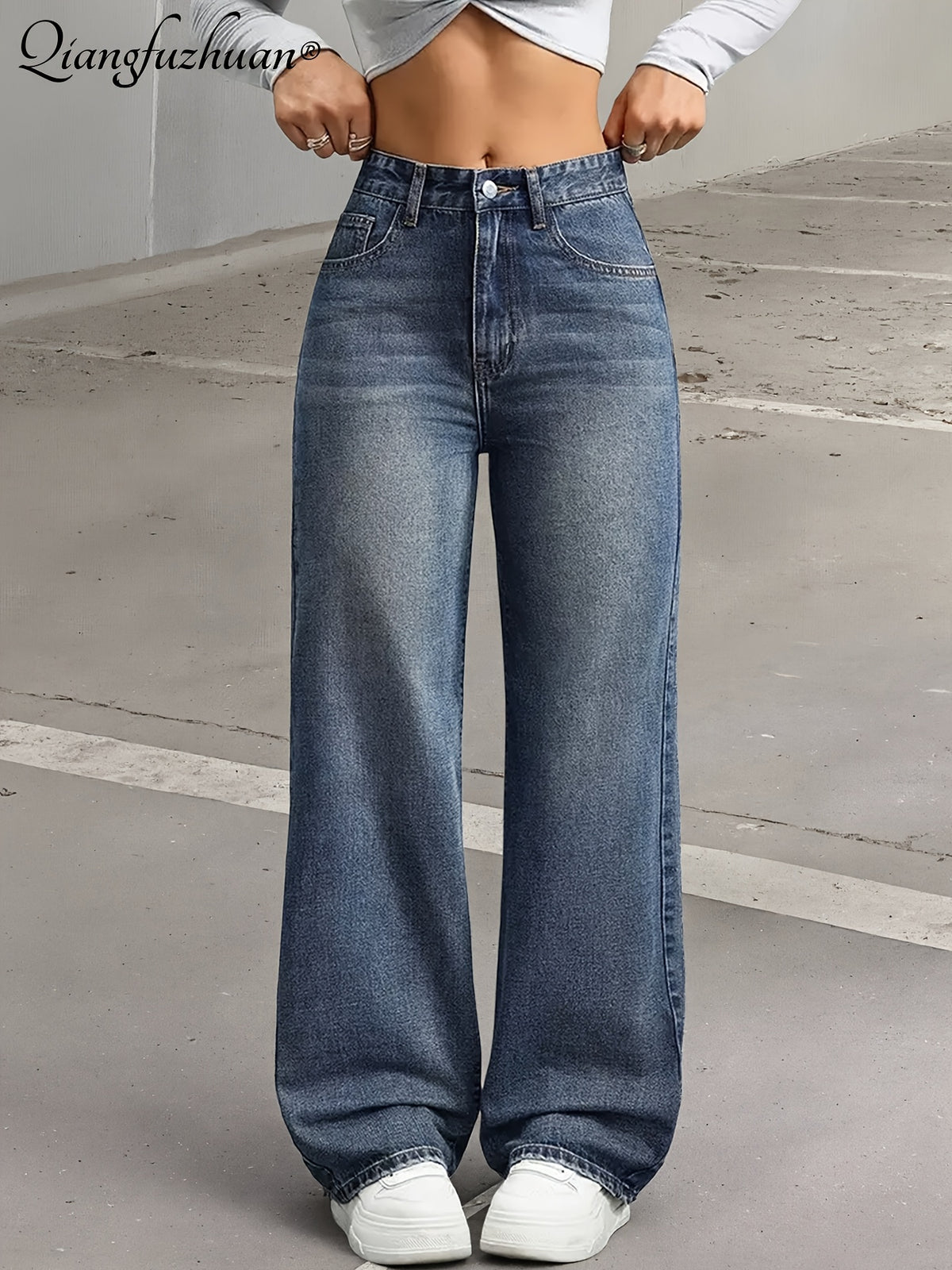 Women'S Stretch And Fashionable Washed Blue Jeans, Versatile And Fashionable Straight Casual Pants, Comfortable Cut, Suitable for Dates, Work, Dinners, Outings, And Slim-Fitting Pants That Can Be Worn All Year Round - Medium Blue